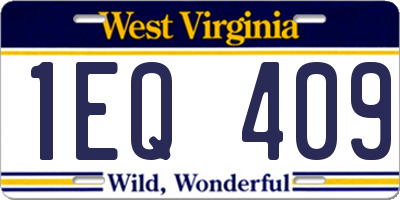 WV license plate 1EQ409