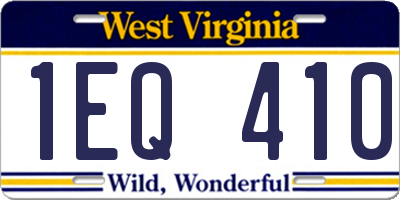 WV license plate 1EQ410