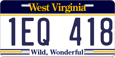 WV license plate 1EQ418