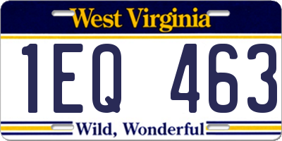 WV license plate 1EQ463