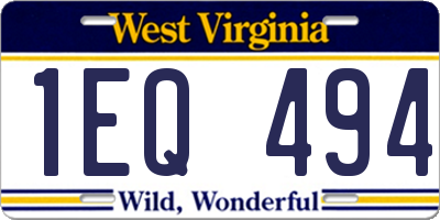 WV license plate 1EQ494