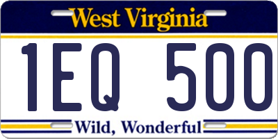 WV license plate 1EQ500