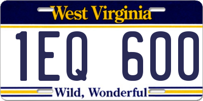 WV license plate 1EQ600