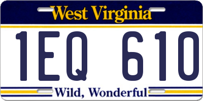 WV license plate 1EQ610