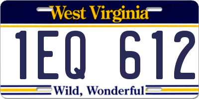 WV license plate 1EQ612