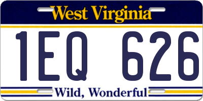 WV license plate 1EQ626