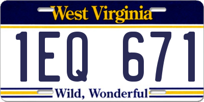 WV license plate 1EQ671