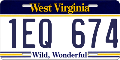 WV license plate 1EQ674
