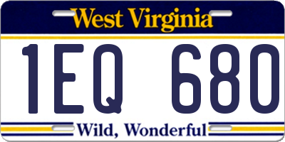 WV license plate 1EQ680
