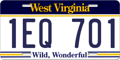 WV license plate 1EQ701