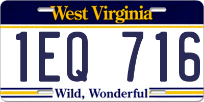 WV license plate 1EQ716