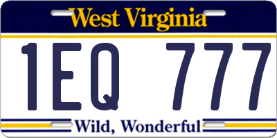 WV license plate 1EQ777