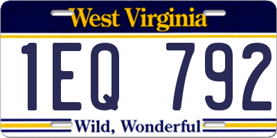 WV license plate 1EQ792