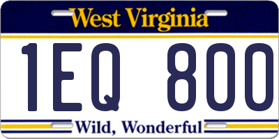 WV license plate 1EQ800