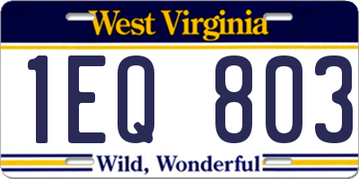 WV license plate 1EQ803