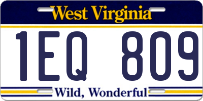 WV license plate 1EQ809