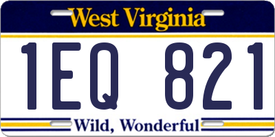 WV license plate 1EQ821