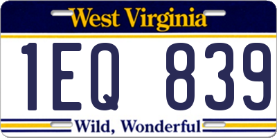 WV license plate 1EQ839