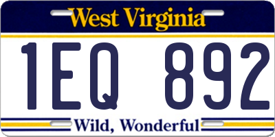WV license plate 1EQ892
