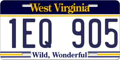 WV license plate 1EQ905
