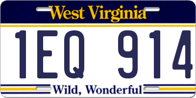 WV license plate 1EQ914
