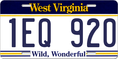 WV license plate 1EQ920