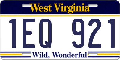 WV license plate 1EQ921