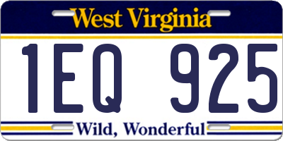 WV license plate 1EQ925