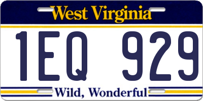 WV license plate 1EQ929
