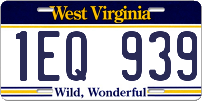 WV license plate 1EQ939