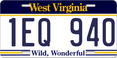 WV license plate 1EQ940
