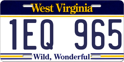 WV license plate 1EQ965