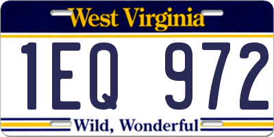 WV license plate 1EQ972
