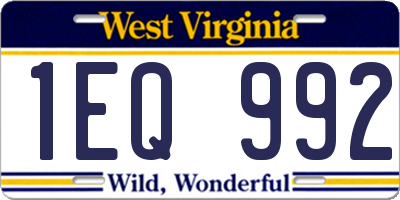 WV license plate 1EQ992