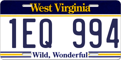 WV license plate 1EQ994