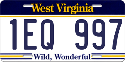WV license plate 1EQ997