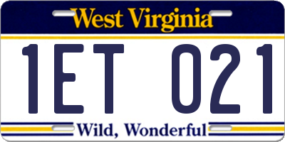 WV license plate 1ET021