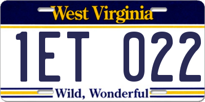 WV license plate 1ET022
