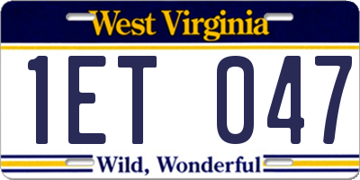 WV license plate 1ET047