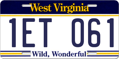 WV license plate 1ET061
