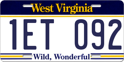 WV license plate 1ET092