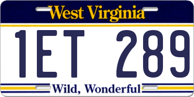 WV license plate 1ET289