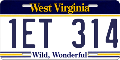 WV license plate 1ET314