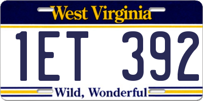 WV license plate 1ET392
