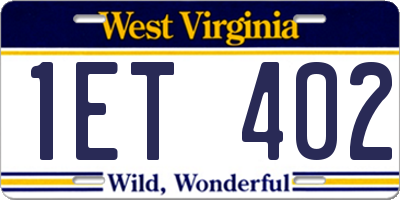 WV license plate 1ET402