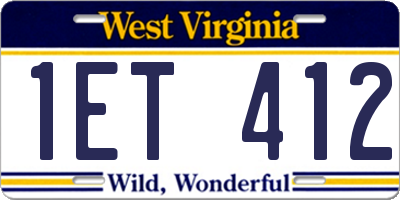 WV license plate 1ET412