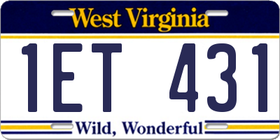 WV license plate 1ET431