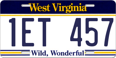WV license plate 1ET457
