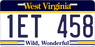 WV license plate 1ET458