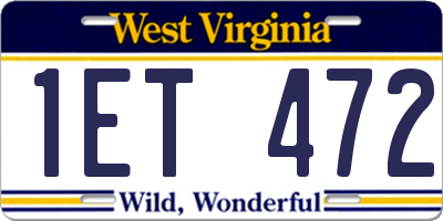 WV license plate 1ET472